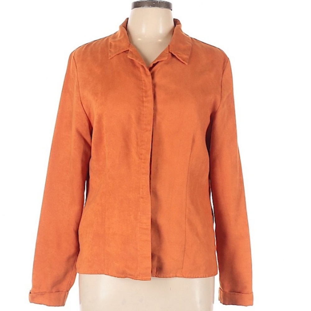 Orange suede like button up top size 10